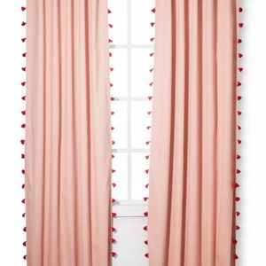 Pillowfort Curtains Pair Pink With Tassels 95” x 42” Light Blocking New